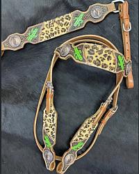 7001 Cheetah headstall and breast collar set with painted cactus accents.