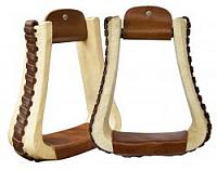 175617 rawhide covered pleasure style western stirrups with leather lacing