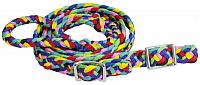19113 Adjustable multi colored braided nylon contest rein with conway buckle ends
