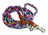 19115 97" multi colored braided nylon contest rein with scissor snap ends