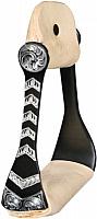 221271KL Light Weight Black Aluminum Bell Stirrup With Silver Engraved Accents