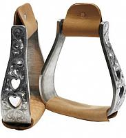 ï»¿221361 aluminum polished engraved stirrups with cut out heart design.