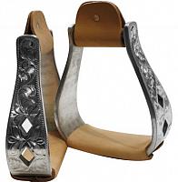 221362 aluminum polished engraved stirrups with cut out diamond design