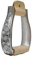 254540 Polished aluminum engraved stirrups with 3" neck, 4.75" wide and 2" tread