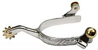 258318 stainless steel ladies size engraved spurs with brass rowels