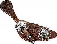 30634 Floral Tooled Leather Spur Straps with " Cowgirl Up" Conchos and Buckles