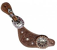 30635 Floral Tooled Leather Spur Straps with "Rodeo" Conchos and Buckles