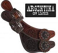 30656 Ladies Size Argentina Cow Leather Raised Cross Concho Spur Straps