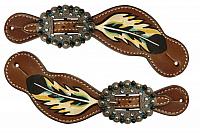 30732 spur straps with hand painted feather