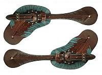 30738 Teal and copper painted feather spur straps