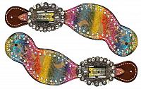 30746 Ladies size metallic rainbow paisley spur straps