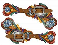 30755 Ladies hand painted floral tooled spur straps