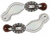 30760 Ladies size metallic silver alligator spur straps