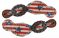 30770 Ladies Size Leather Spur Straps with stars and stripes print