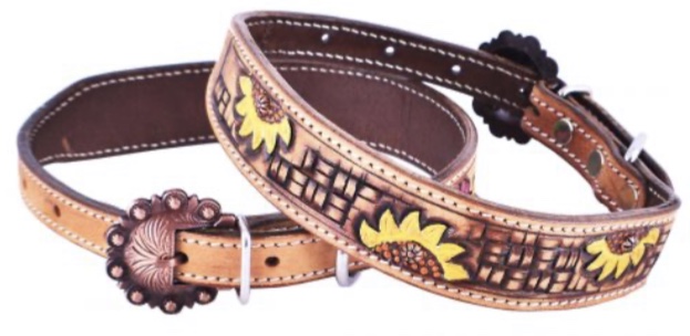 DC-28 hand painted sunflower leather dog collar