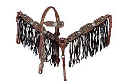 7082 Hand painted arrow design headstall and breast collar with fringe.