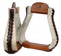 4747 rawhide covered western stirrups with leather lacing