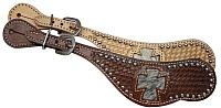 4927 ladies spur strap with hair on cowhide inlay cross design
