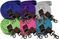 549050 7.5 ft long white cotton roping reins with scissor snap ends.