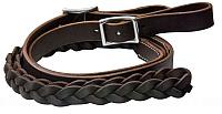 5645 One piece leather braided middle roping rein with buckles