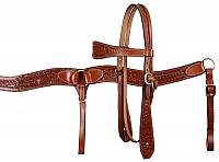 607 double stitched leather wide browband headstall and breast collar set