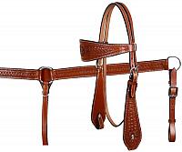 608 double stitched leather wide brow band headstall and breast collar set