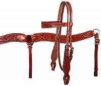 610  double stitched leather browband headstall and breast collar set