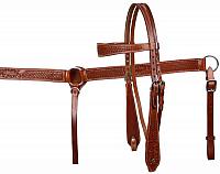611 double stitched leather wide browband headstall and breast collar set