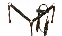 8026 Browband beaded Browband Headstall and Breast collar Set w/ rawhide leather accents.