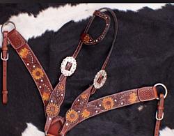 202138 painted sunflower leather tack set