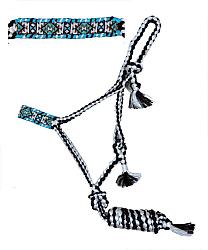 722759 black and white mule tape halter with beaded noseband