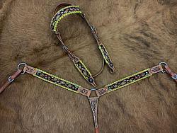 8037  beaded tack set with yellow laced edge accents