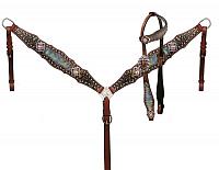 85034 Holographic snake print headstall and breast collar set
