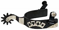 95003 men's size black steel silver show spur with silver 4 card design with cutouts