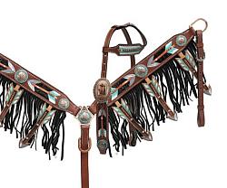 13872 Cut-out arrow design headstall and breast collar set.