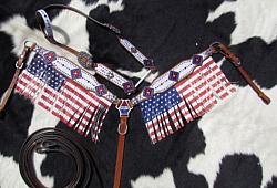 13955 American Flag fringed headstall and breast collar set.
