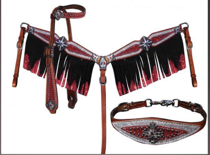 13950 red and silver glitter fringe 4 piece tack set