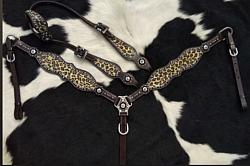 14302 Cheetah print one ear headstall and breast collar set with turquoise accents