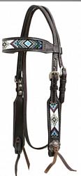 13739 Dark chocolate Argentina cow leather headstall with beaded inlays.