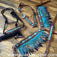 13076P teal ombrÃ© beaded tack set wither strap & halter